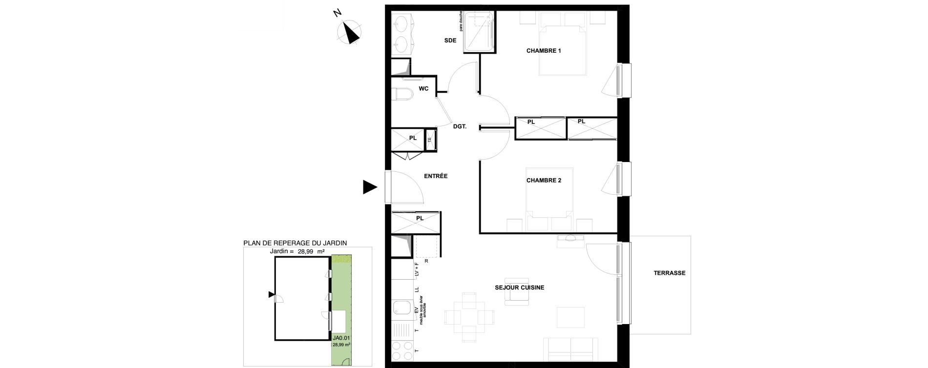 Appartement T3 meubl&eacute; de 65,70 m2 &agrave; Mimizan Centre