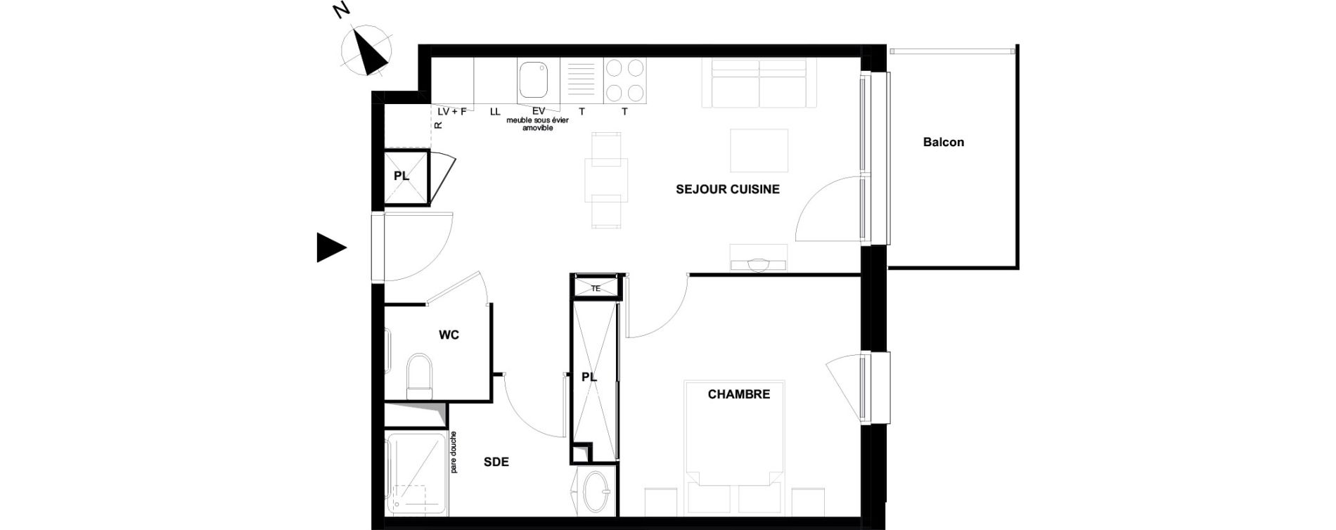 Appartement T2 meubl&eacute; de 40,48 m2 &agrave; Mimizan Centre