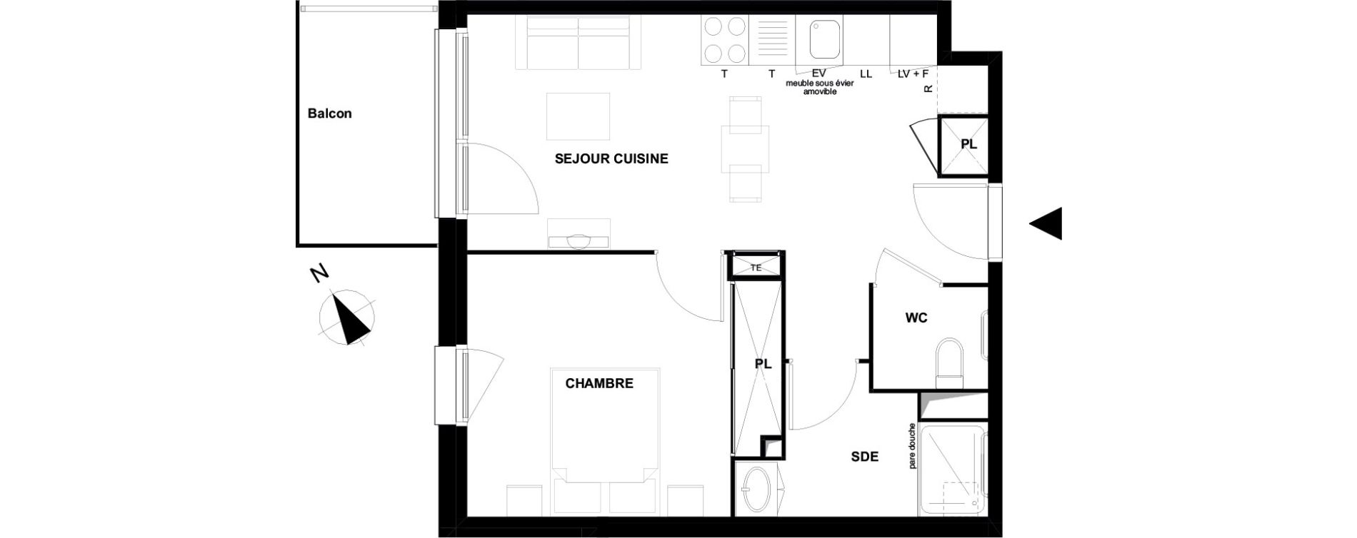 Appartement T2 meubl&eacute; de 40,48 m2 &agrave; Mimizan Centre