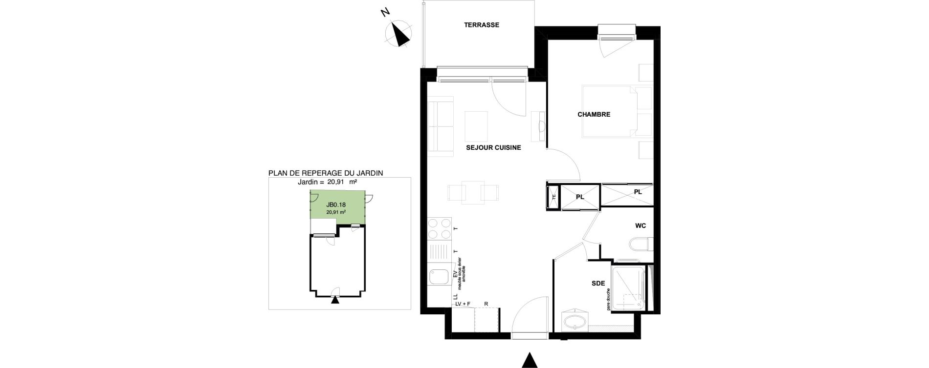 Appartement T2 meubl&eacute; de 40,94 m2 &agrave; Mimizan Centre