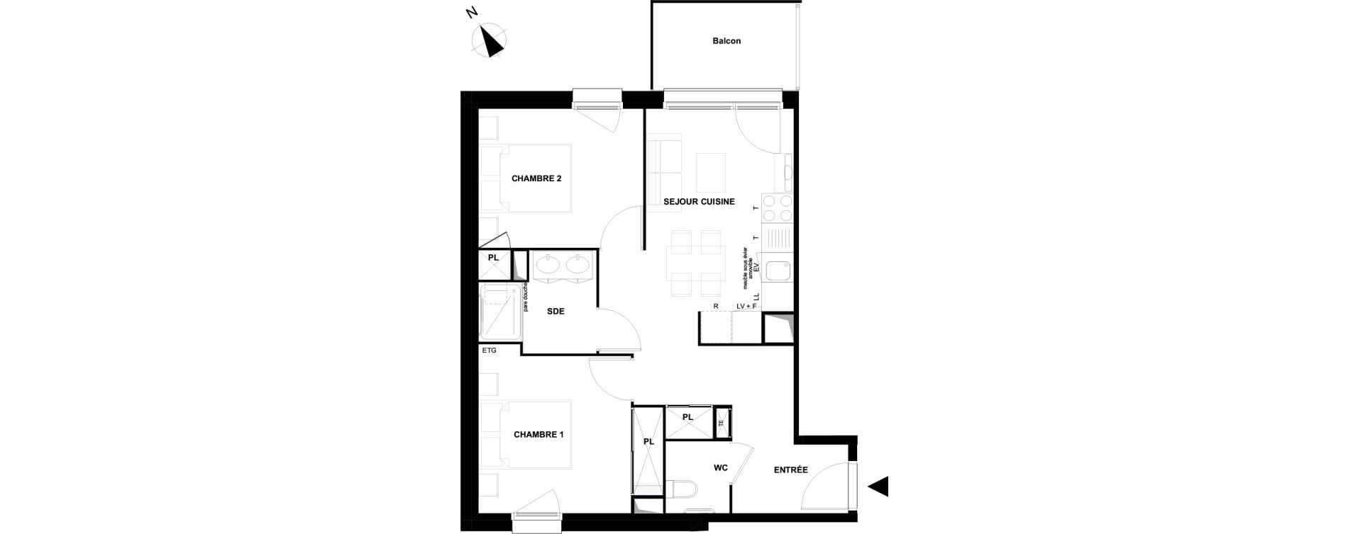 Appartement T3 meubl&eacute; de 51,80 m2 &agrave; Mimizan Centre