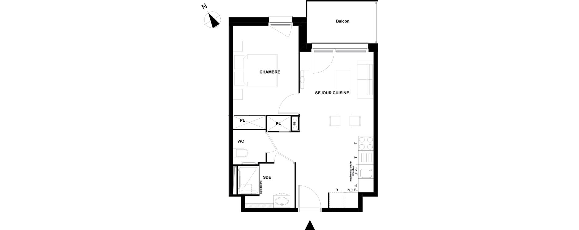Appartement T2 meubl&eacute; de 40,94 m2 &agrave; Mimizan Centre
