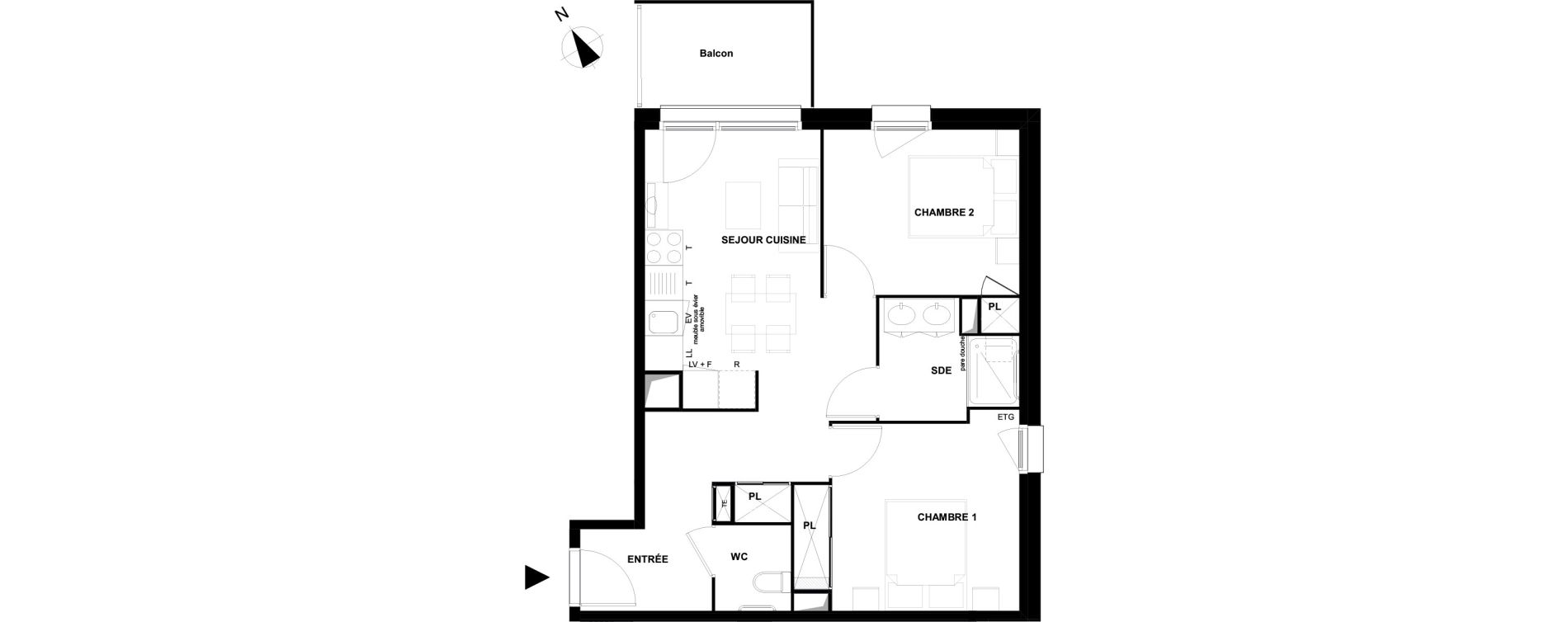 Appartement T3 meubl&eacute; de 51,79 m2 &agrave; Mimizan Centre