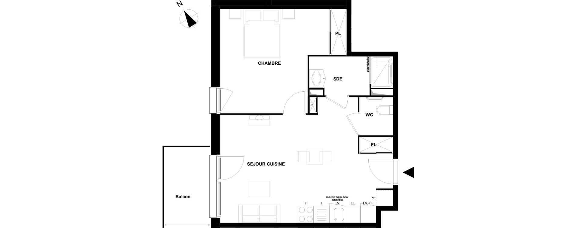 Appartement T2 meubl&eacute; de 49,29 m2 &agrave; Mimizan Centre