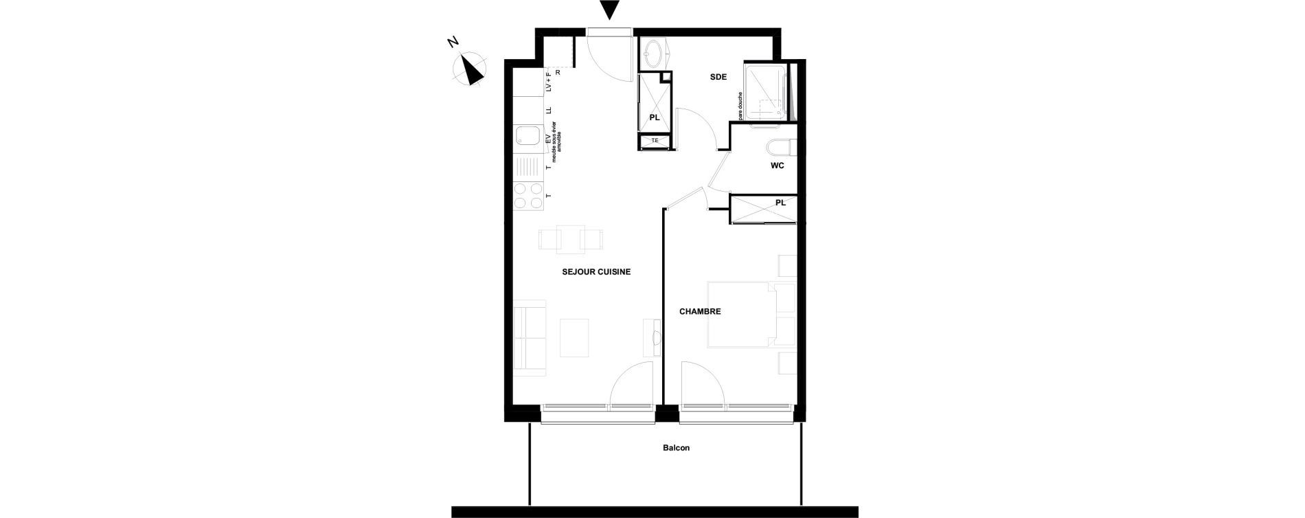 Appartement T2 meubl&eacute; de 44,38 m2 &agrave; Mimizan Centre