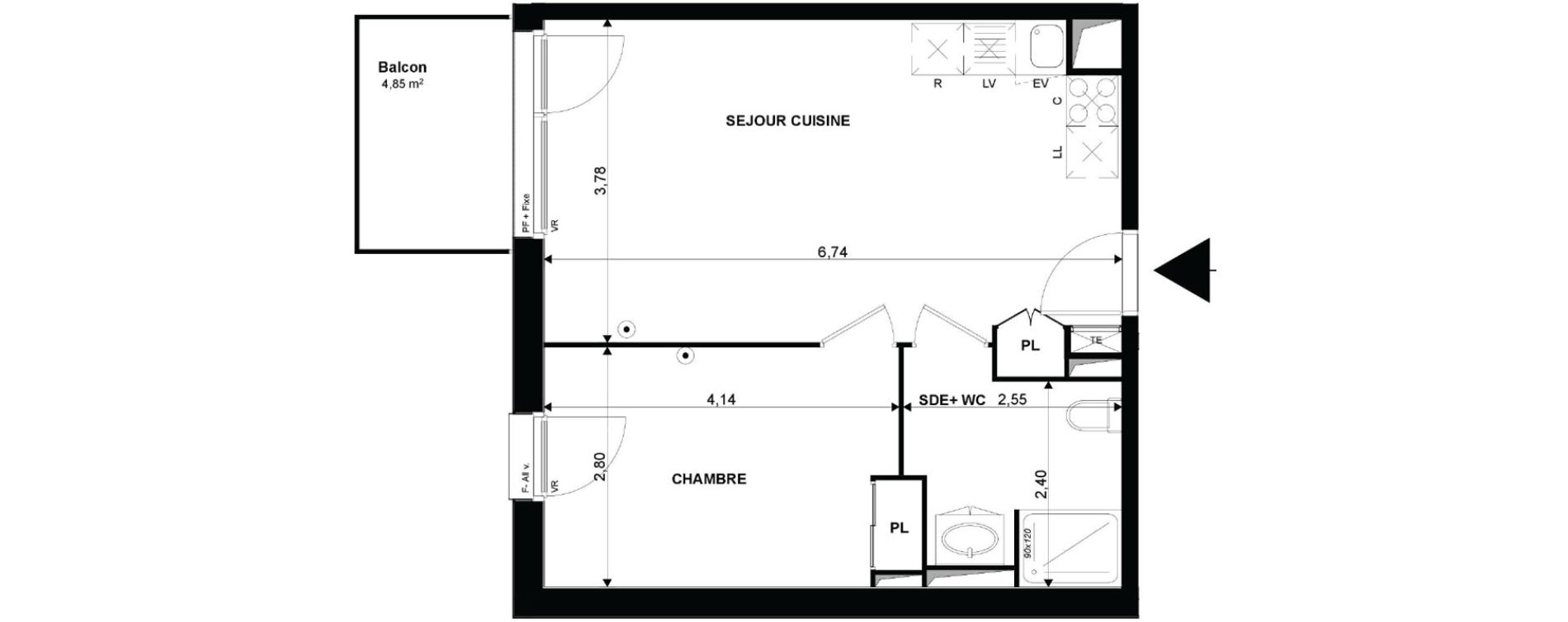 Appartement T2 de 42,80 m2 &agrave; Mimizan Plage