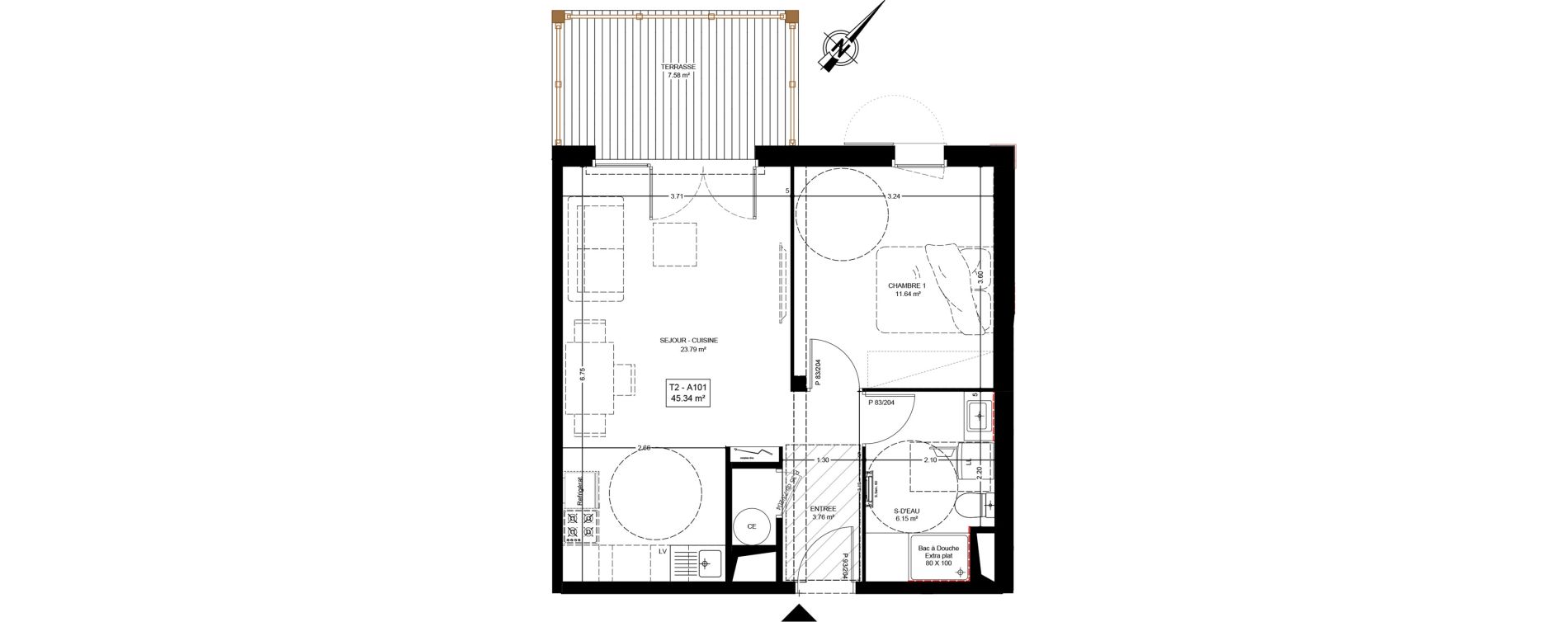 Appartement T2 de 45,34 m2 &agrave; Mimizan Centre