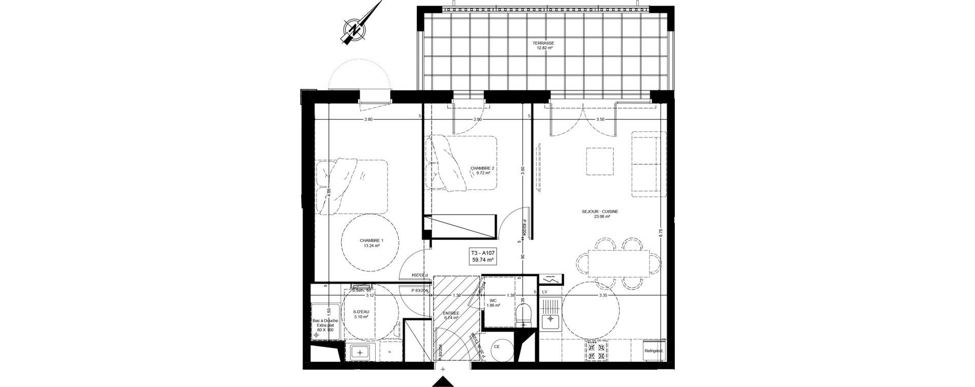 Appartement T3 de 59,74 m2 &agrave; Mimizan Centre