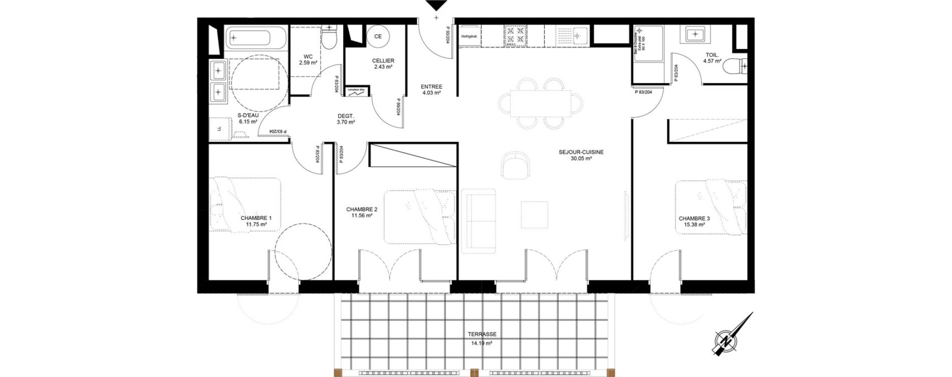 Appartement T4 de 92,21 m2 &agrave; Mimizan Centre