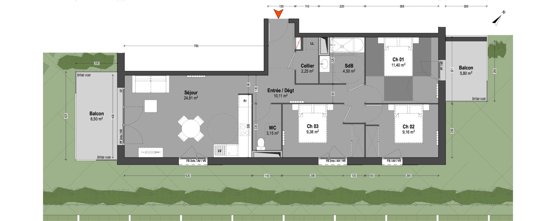 Appartement T4 de 74,76 m2 &agrave; Mont-De-Marsan Centre