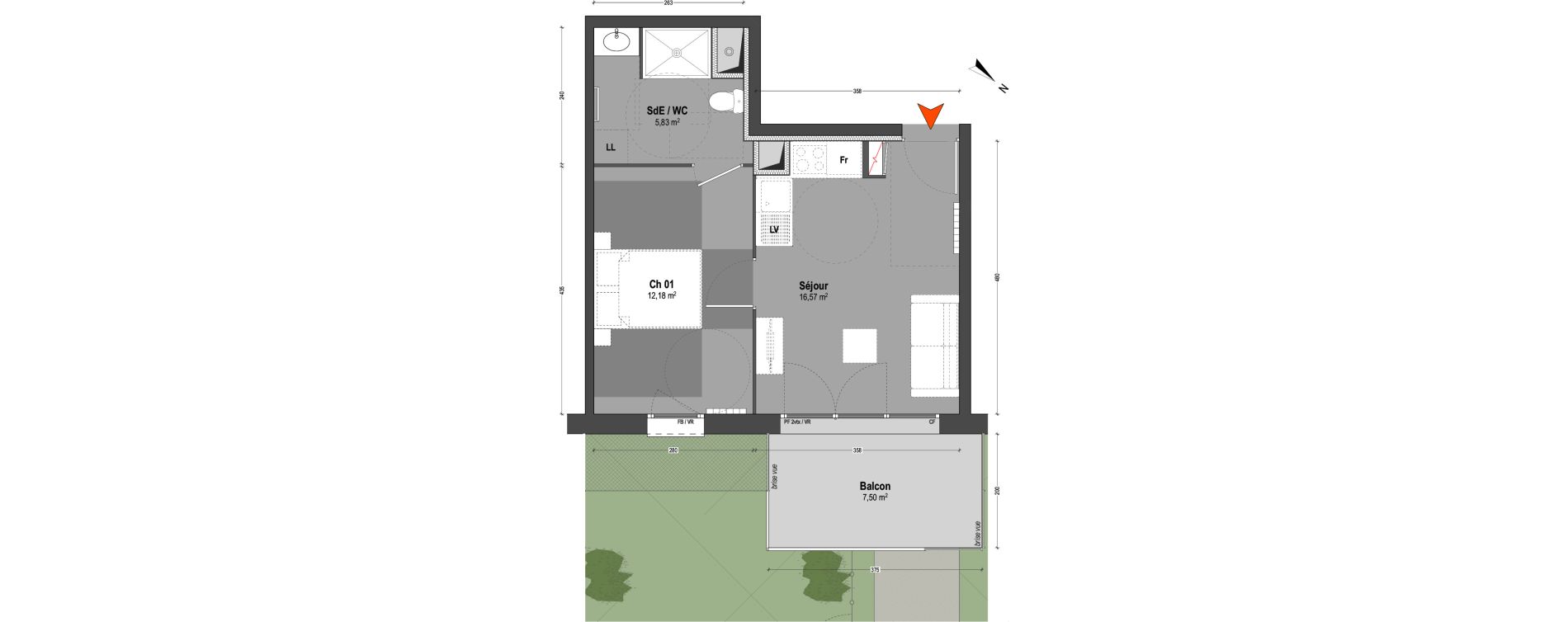 Appartement T2 de 34,58 m2 &agrave; Mont-De-Marsan Centre