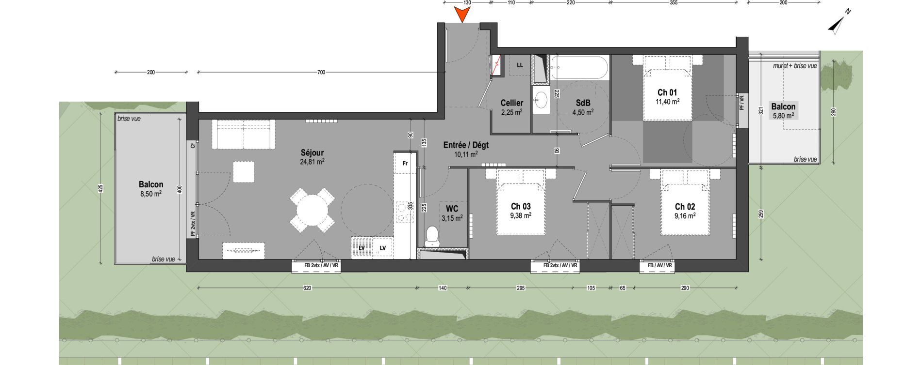 Appartement T4 de 74,76 m2 &agrave; Mont-De-Marsan Centre