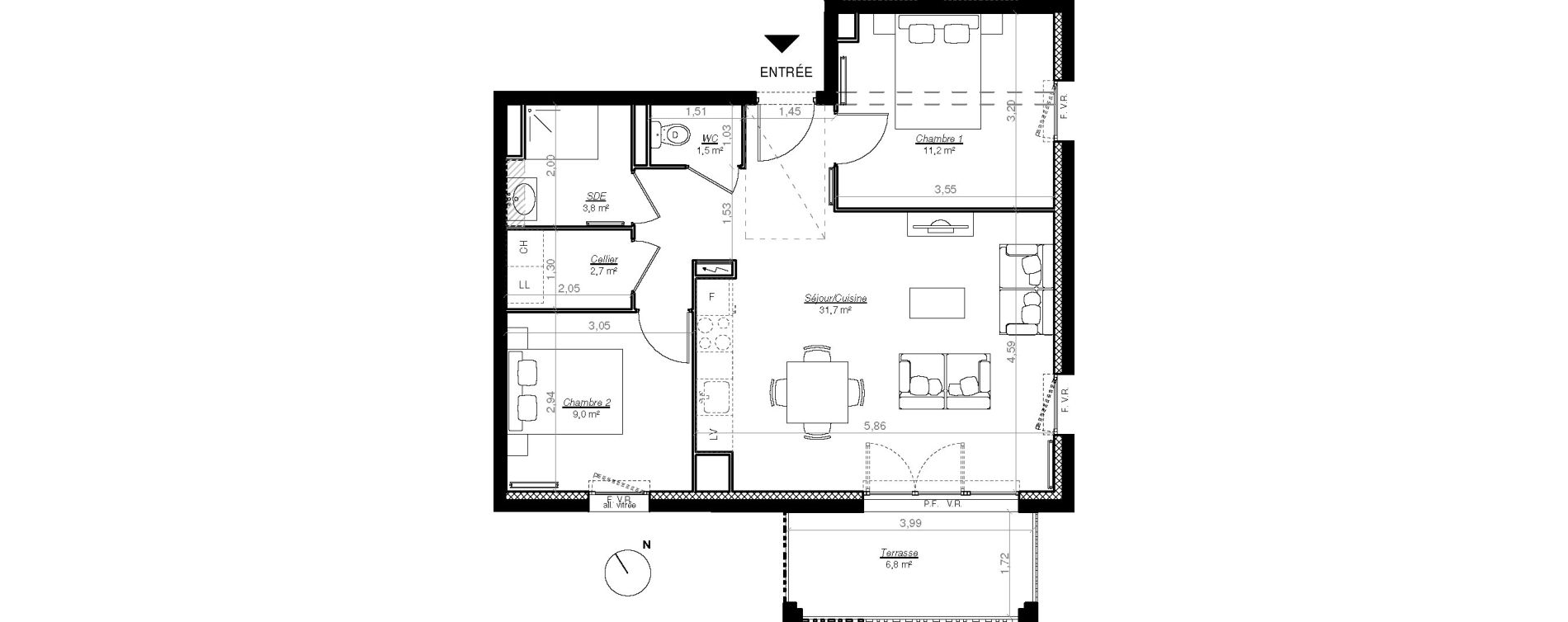 Appartement T3 de 59,80 m2 &agrave; Mont-De-Marsan Centre