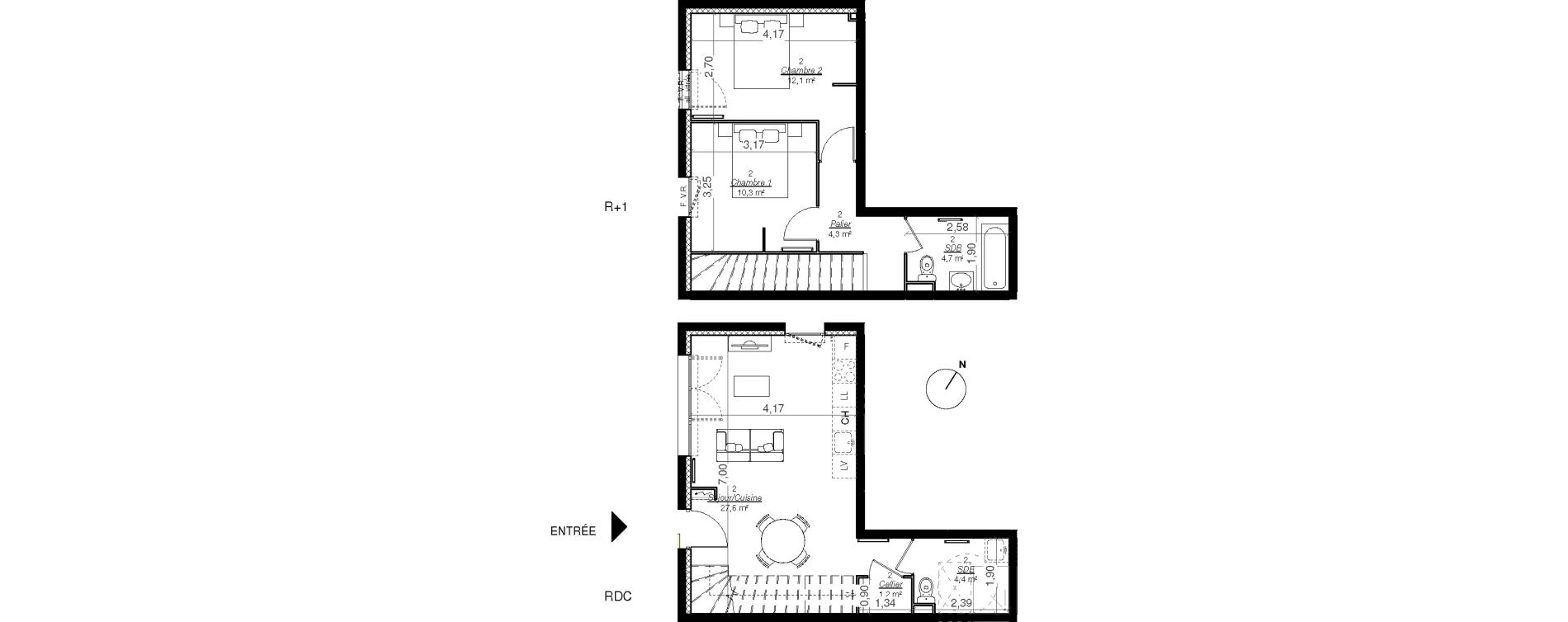 Duplex T3 de 64,70 m2 &agrave; Mont-De-Marsan Centre