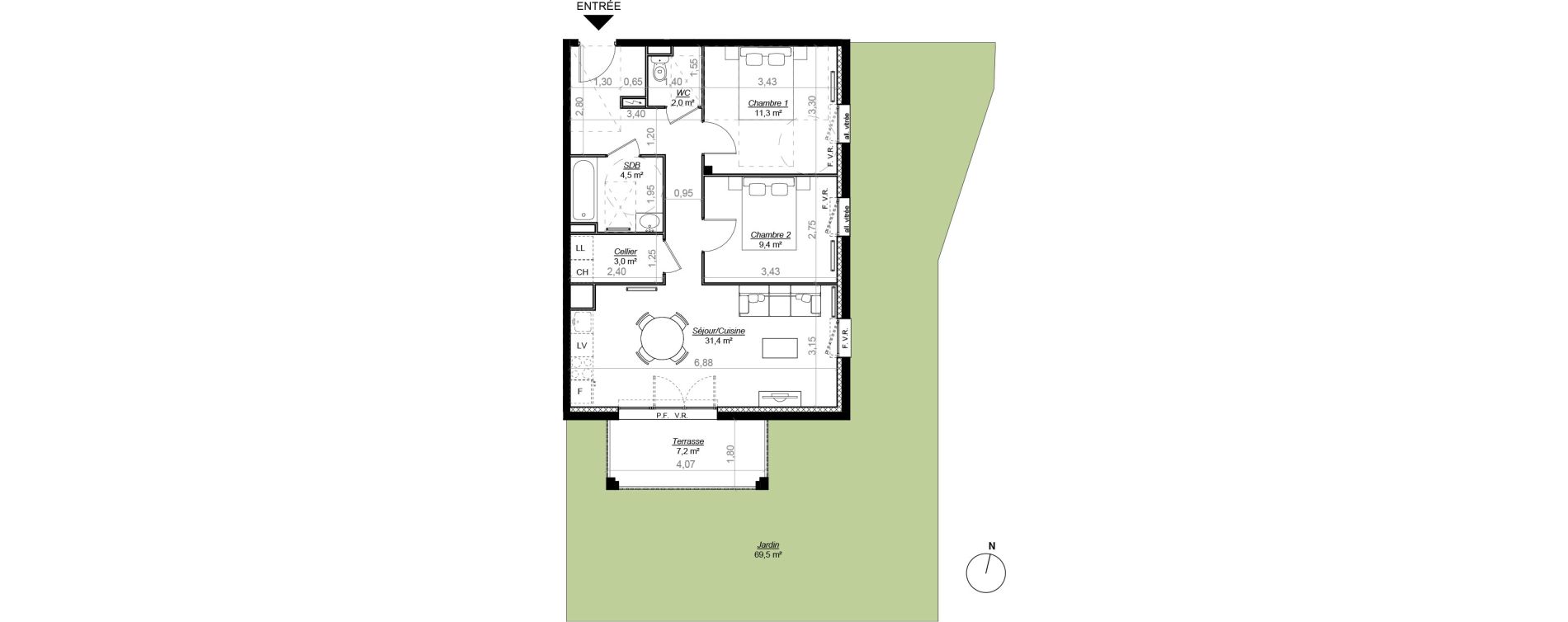 Appartement T3 de 61,70 m2 &agrave; Mont-De-Marsan Centre