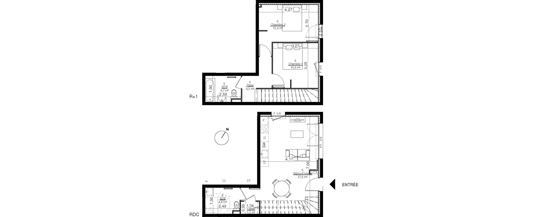 Duplex T3 de 65,40 m2 &agrave; Mont-De-Marsan Centre