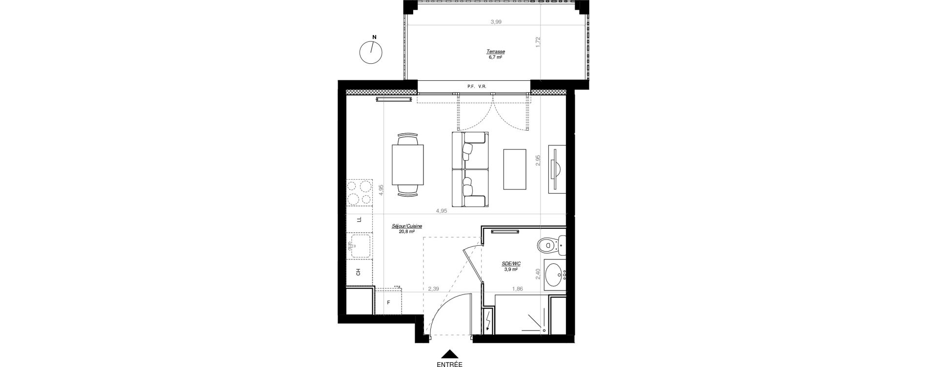 Appartement T1 de 24,80 m2 &agrave; Mont-De-Marsan Centre