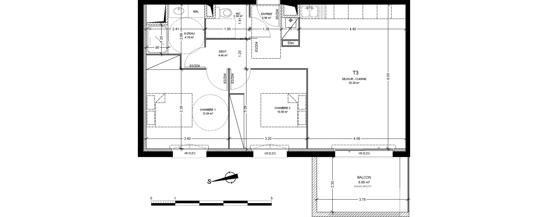 Appartement T3 de 61,88 m2 &agrave; Ondres Centre