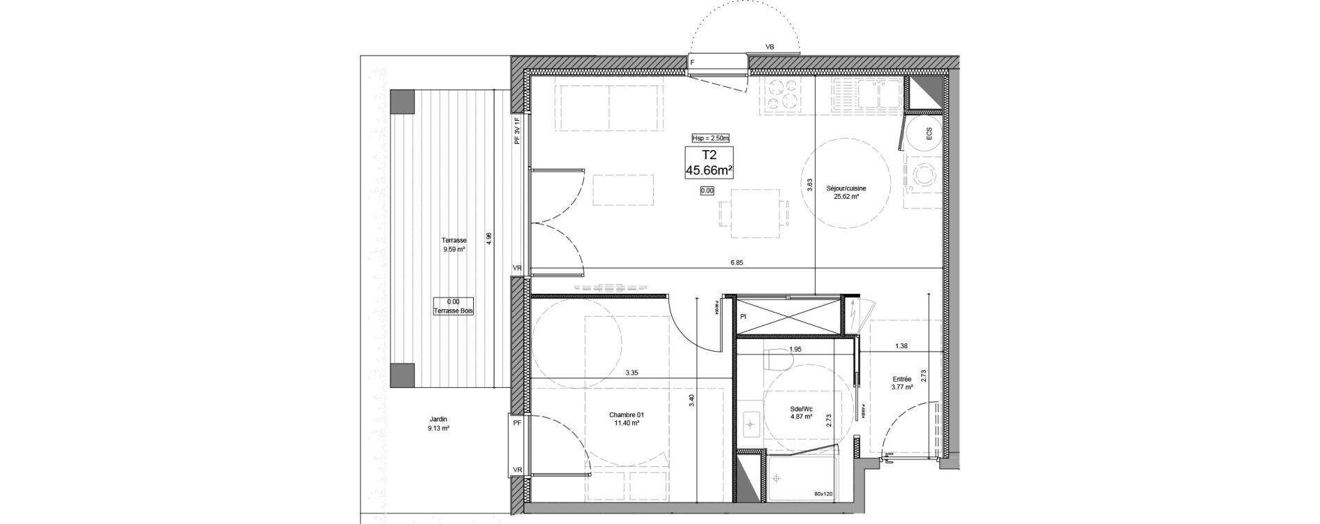 Appartement T2 de 45,66 m2 &agrave; Saint-Martin-De-Hinx Centre