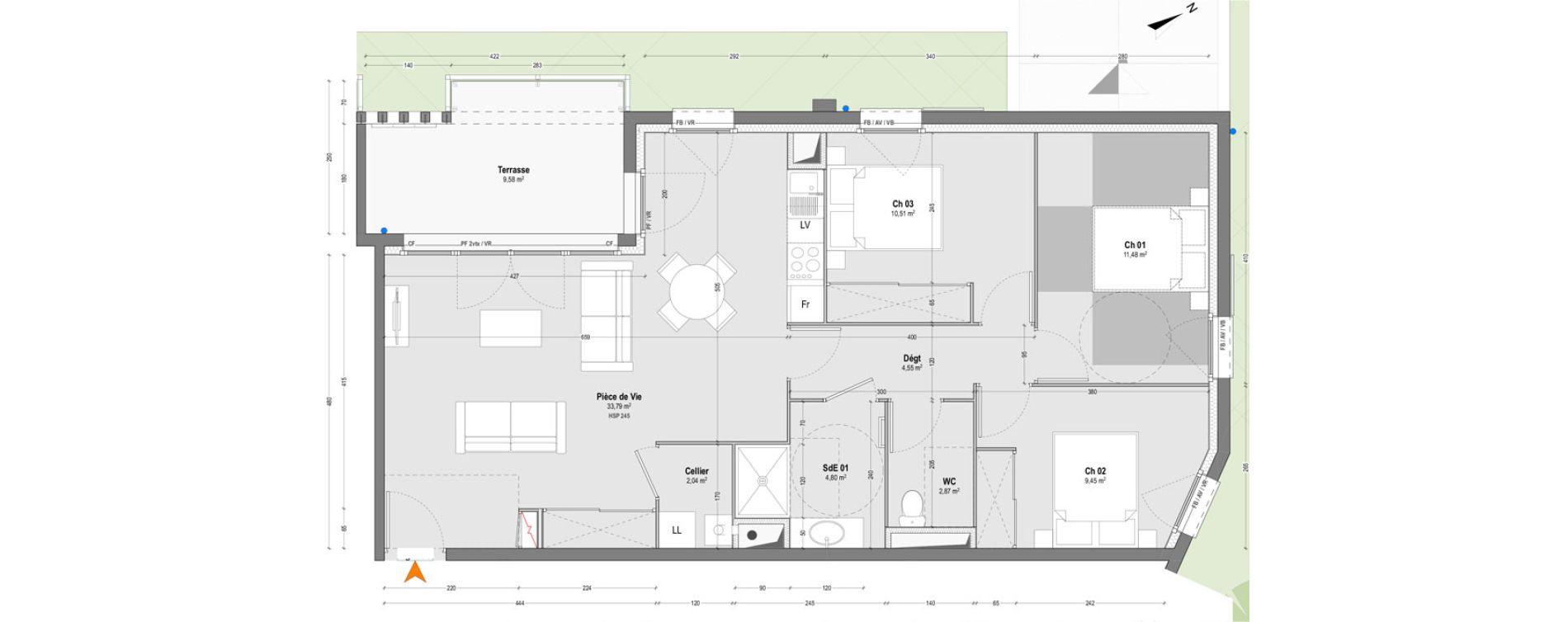 Appartement T4 de 79,49 m2 à Saint-Martin-De-Seignanx Centre