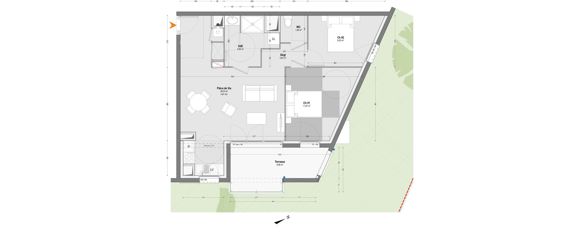 Appartement T3 de 60,35 m2 &agrave; Saint-Martin-De-Seignanx Centre