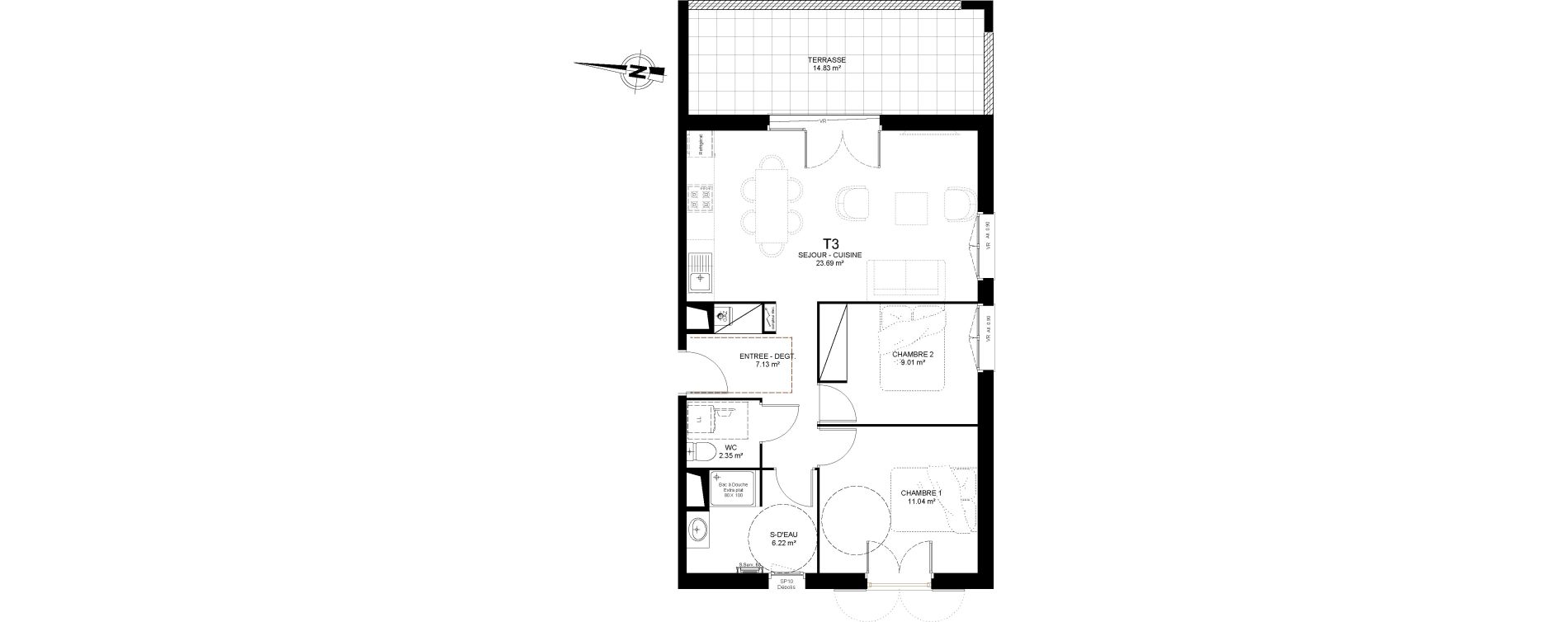Appartement T3 de 59,44 m2 &agrave; Saint-Paul-L&egrave;s-Dax Centre