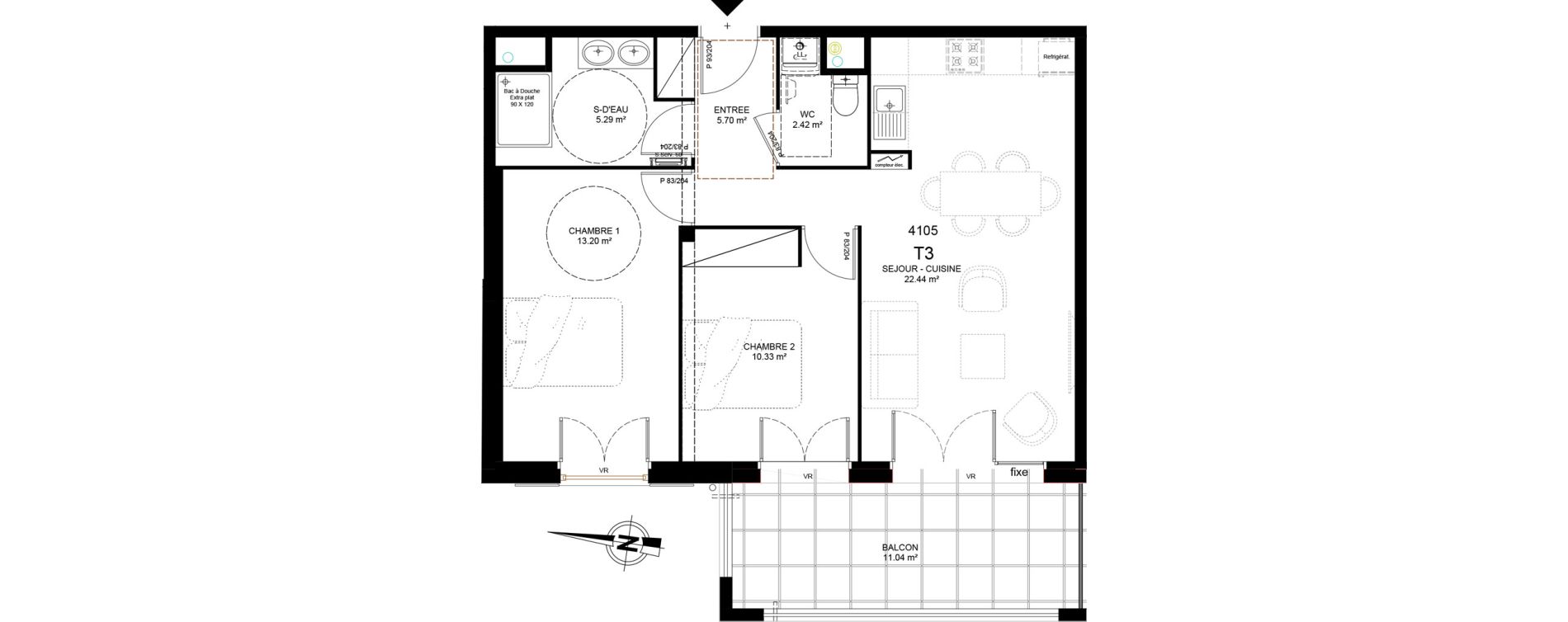 Appartement T3 de 59,38 m2 &agrave; Saint-Paul-L&egrave;s-Dax Centre