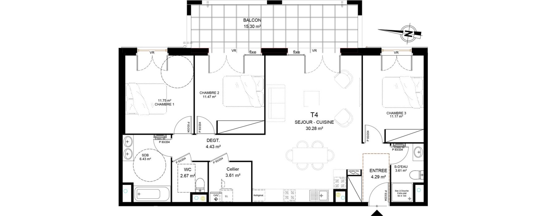 Appartement T4 de 89,71 m2 &agrave; Saint-Paul-L&egrave;s-Dax Centre