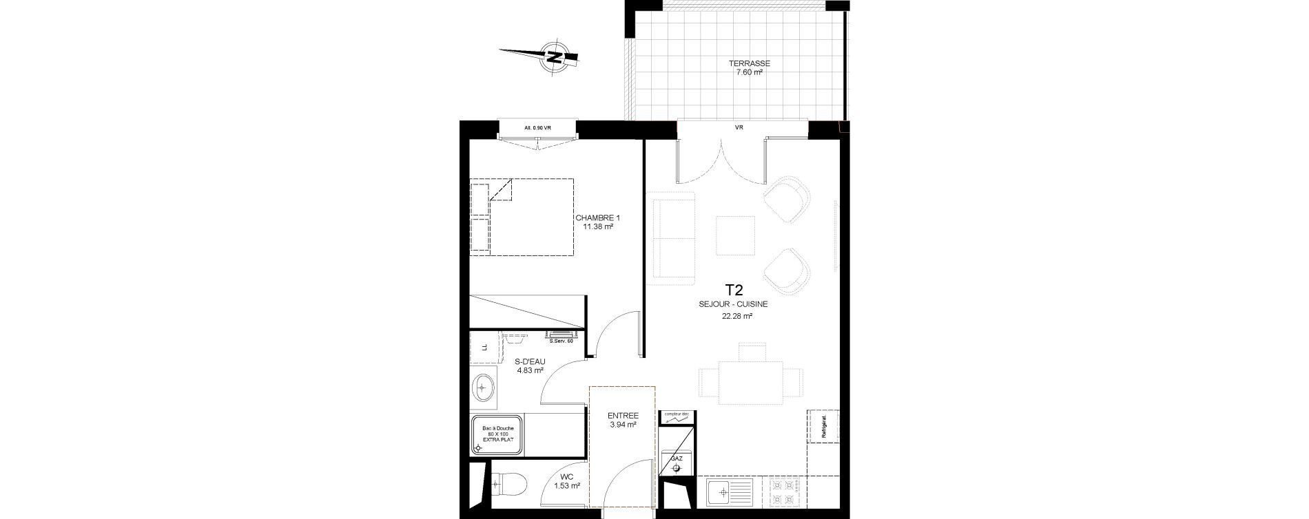 Appartement T2 de 43,96 m2 &agrave; Saint-Paul-L&egrave;s-Dax Centre