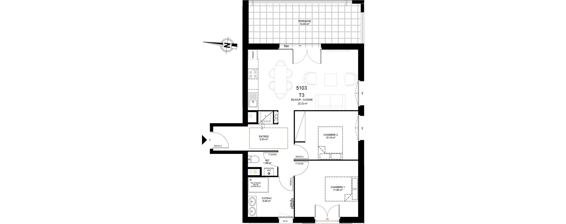 Appartement T3 de 63,94 m2 &agrave; Saint-Paul-L&egrave;s-Dax Centre