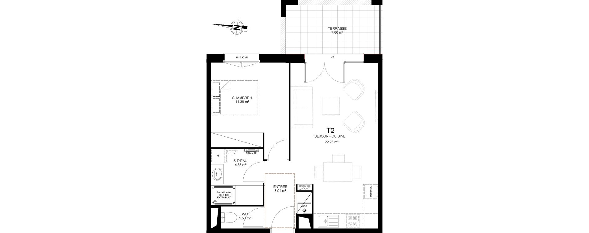 Appartement T2 de 43,96 m2 &agrave; Saint-Paul-L&egrave;s-Dax Centre