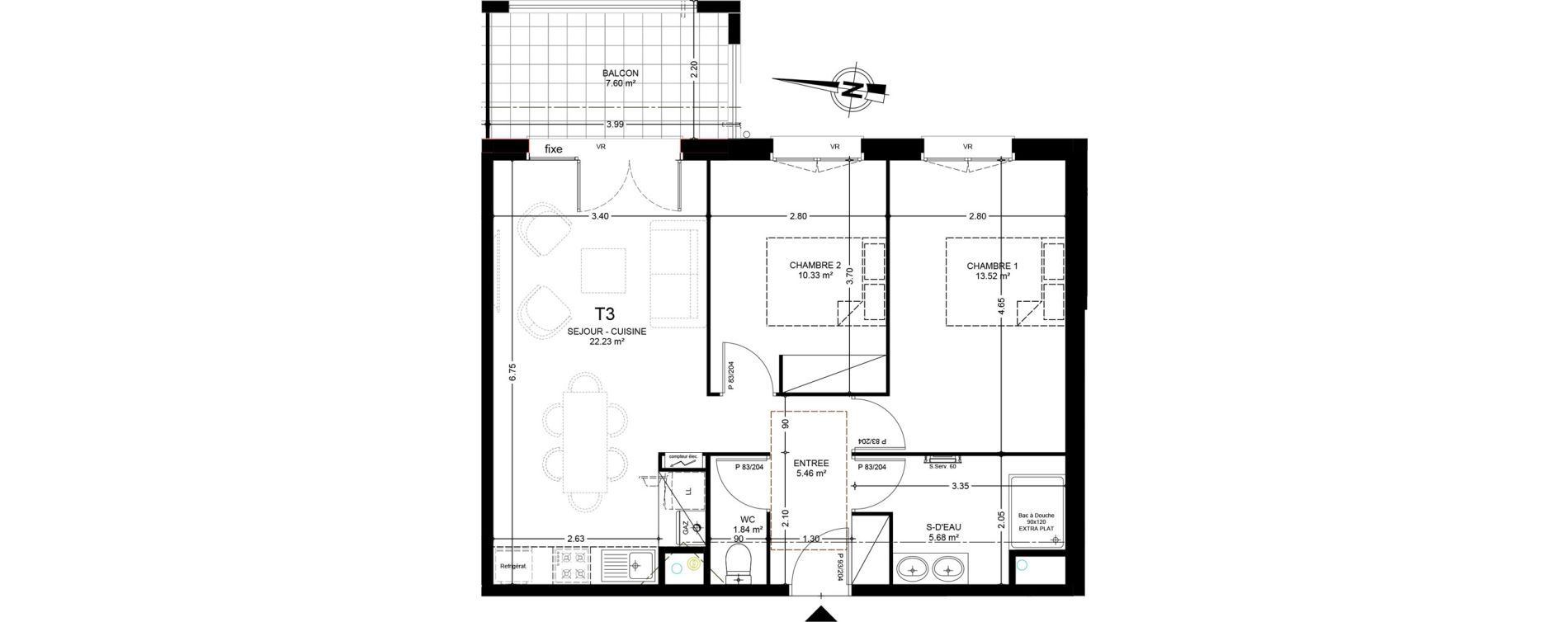 Appartement T3 de 59,06 m2 &agrave; Saint-Paul-L&egrave;s-Dax Centre