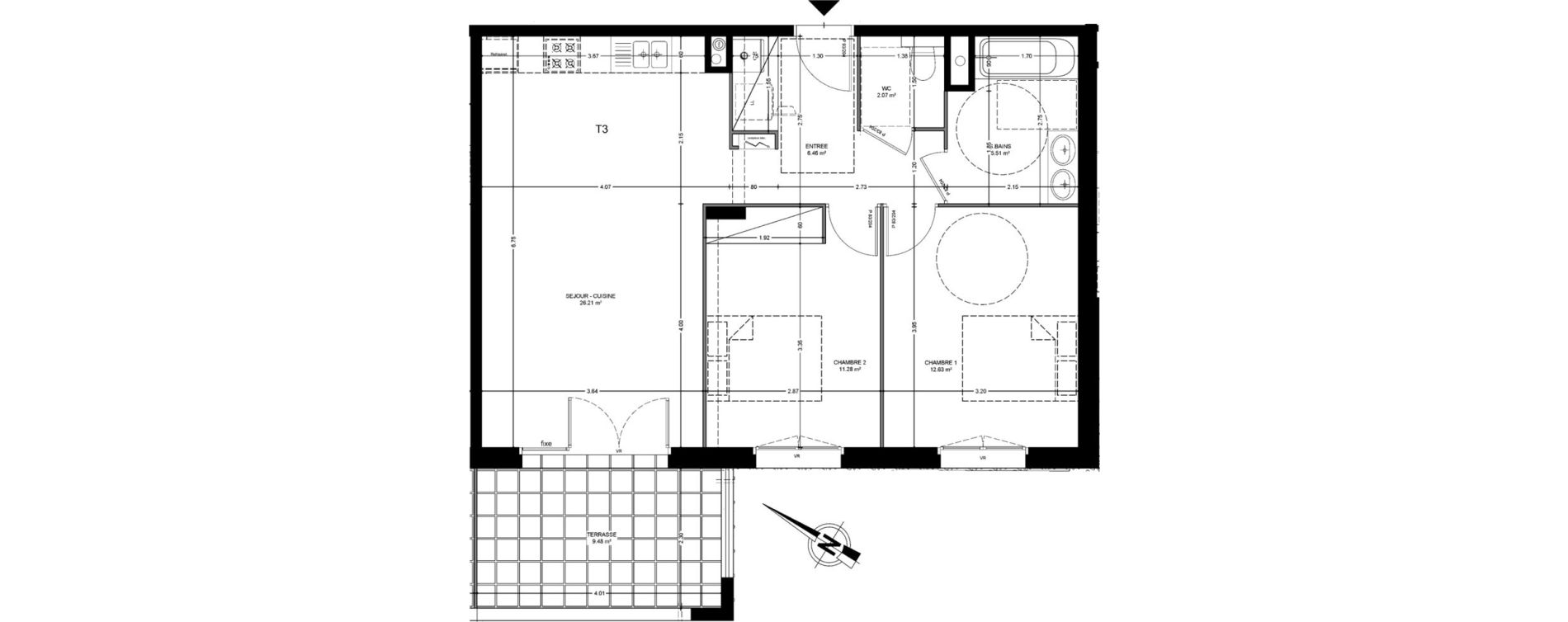 Appartement T3 de 64,16 m2 &agrave; Saint-Paul-L&egrave;s-Dax Centre