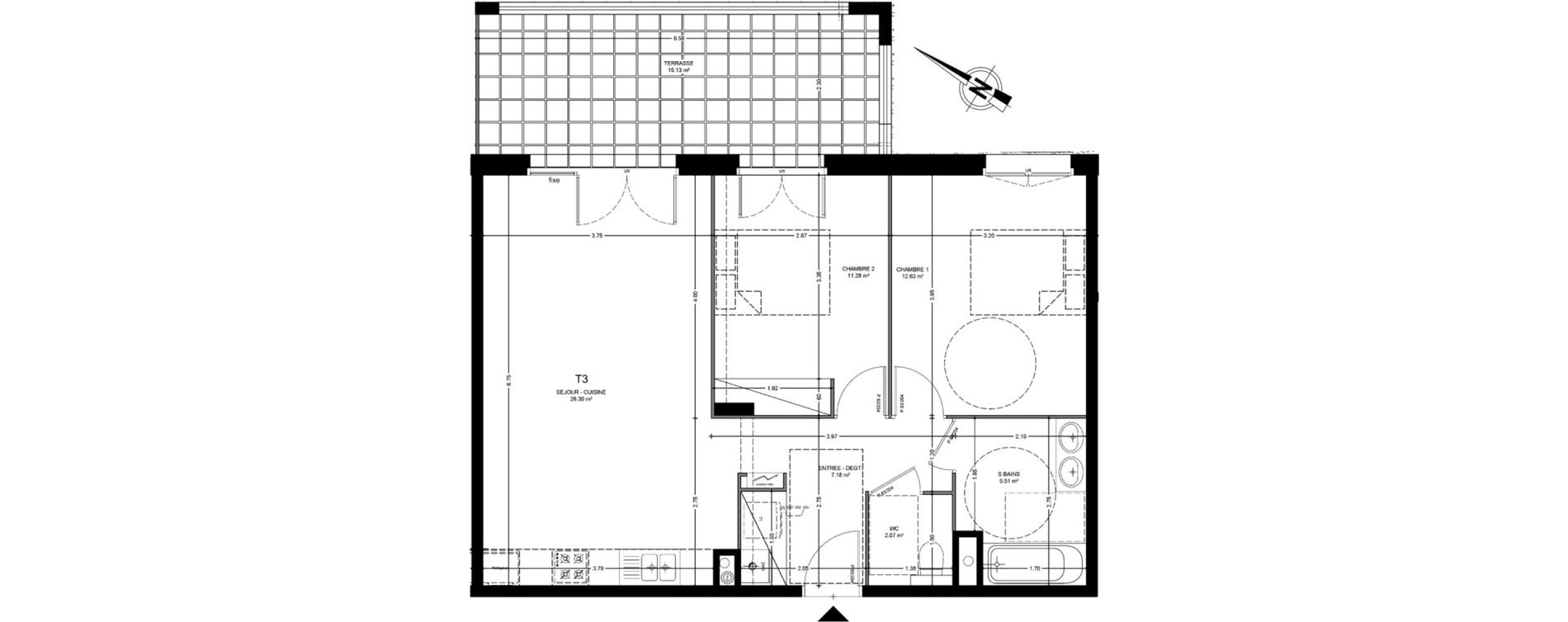 Appartement T3 de 64,97 m2 &agrave; Saint-Paul-L&egrave;s-Dax Centre