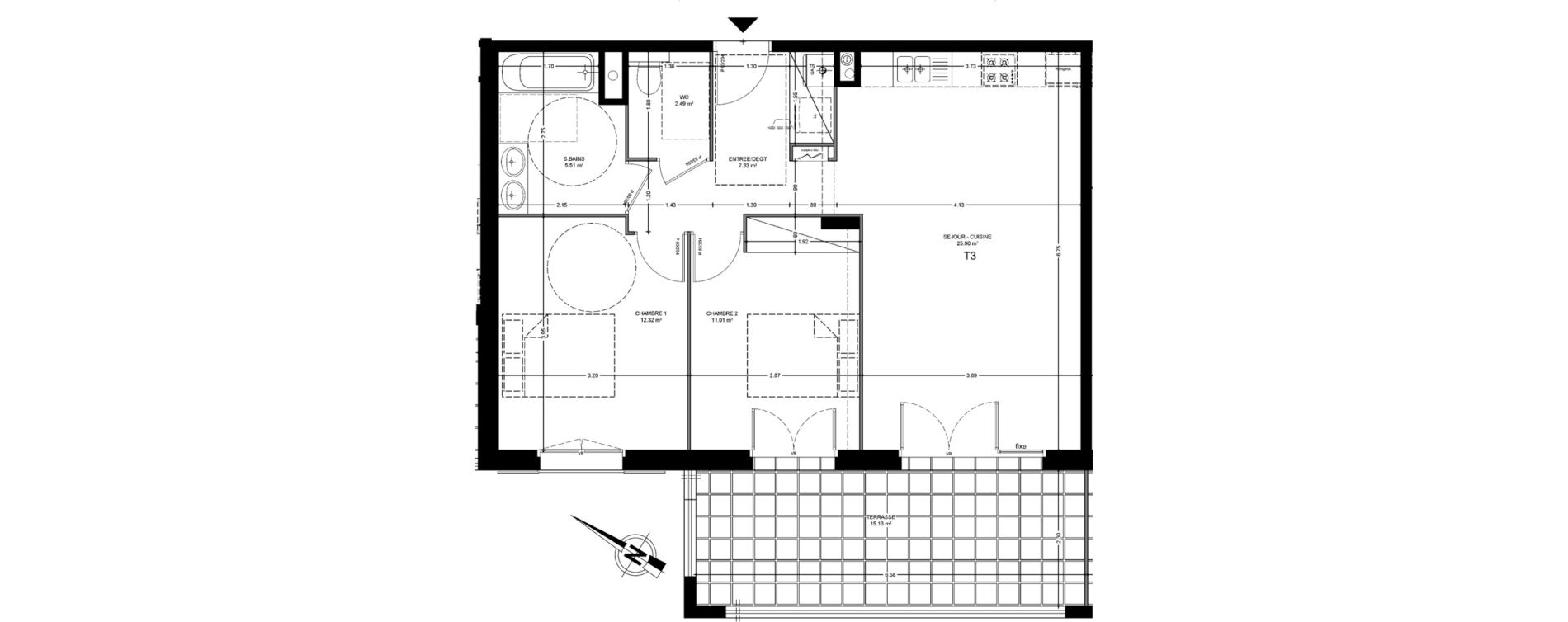 Appartement T3 de 64,56 m2 &agrave; Saint-Paul-L&egrave;s-Dax Centre