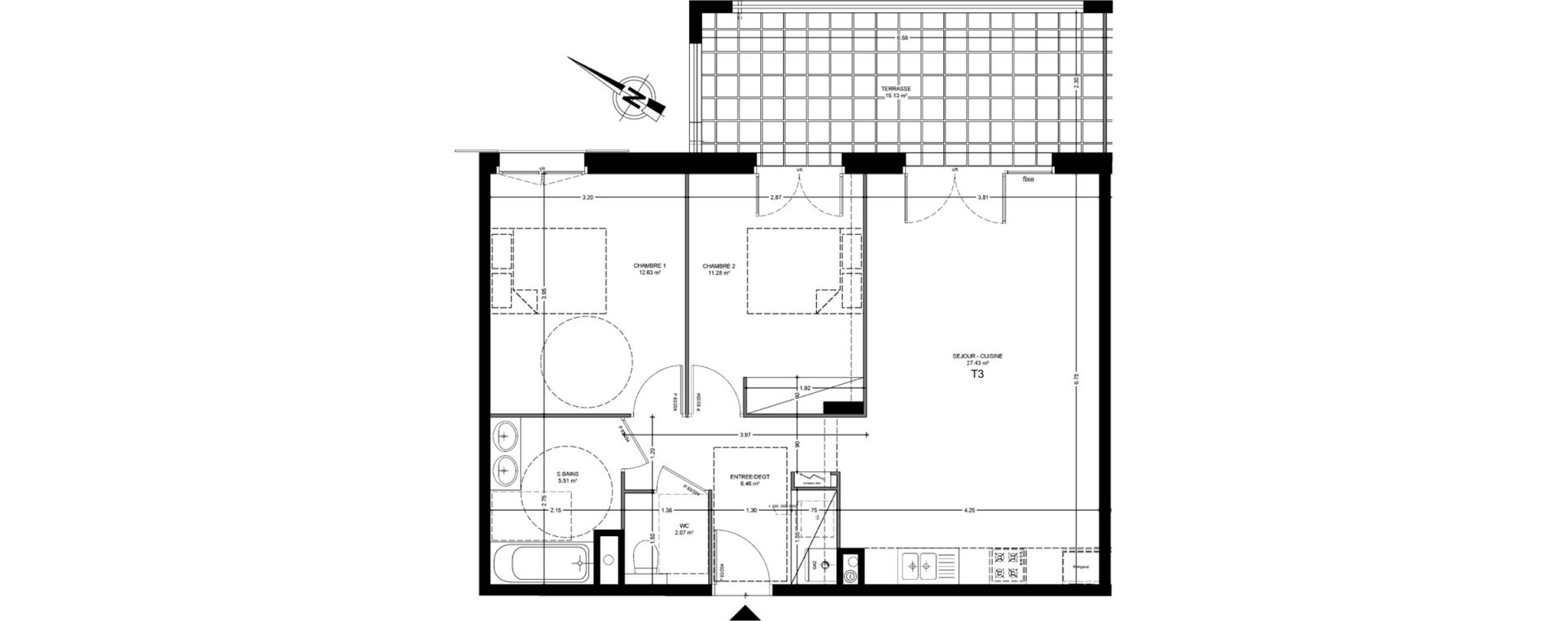 Appartement T3 de 65,38 m2 &agrave; Saint-Paul-L&egrave;s-Dax Centre