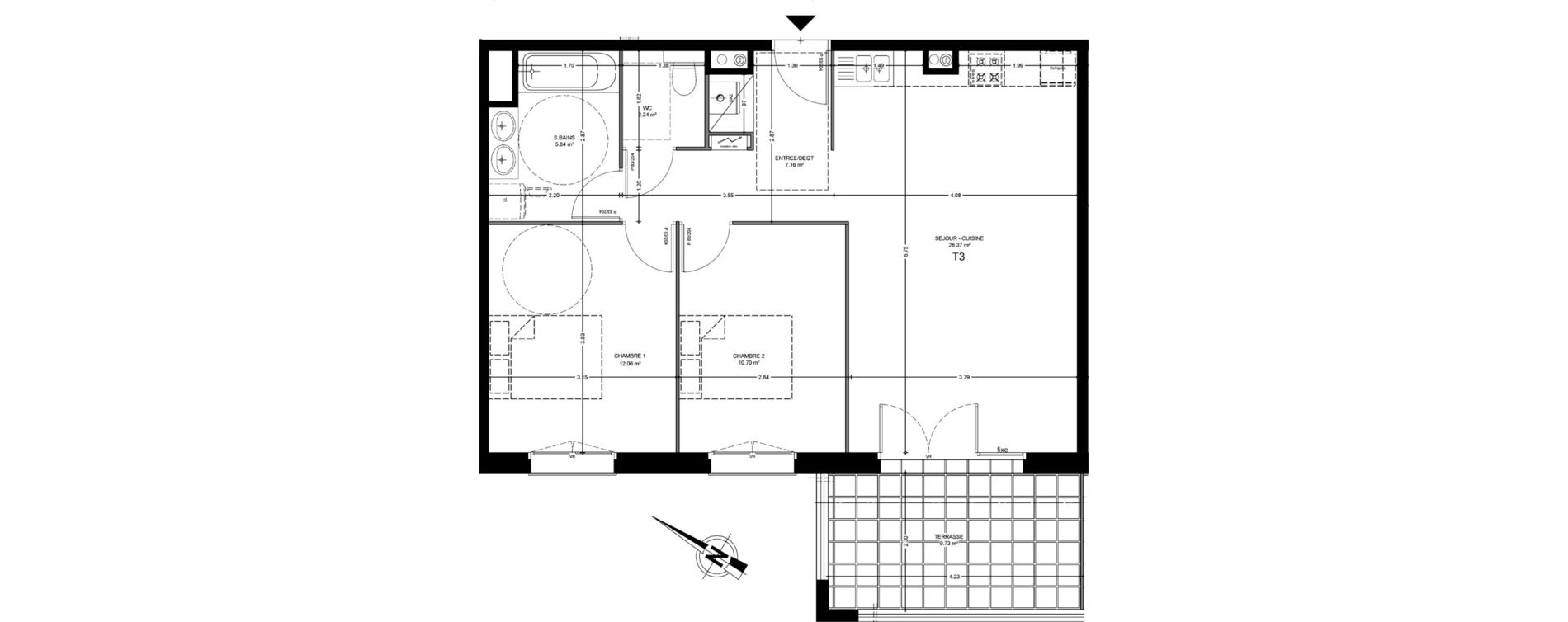 Appartement T3 de 64,37 m2 &agrave; Saint-Paul-L&egrave;s-Dax Centre