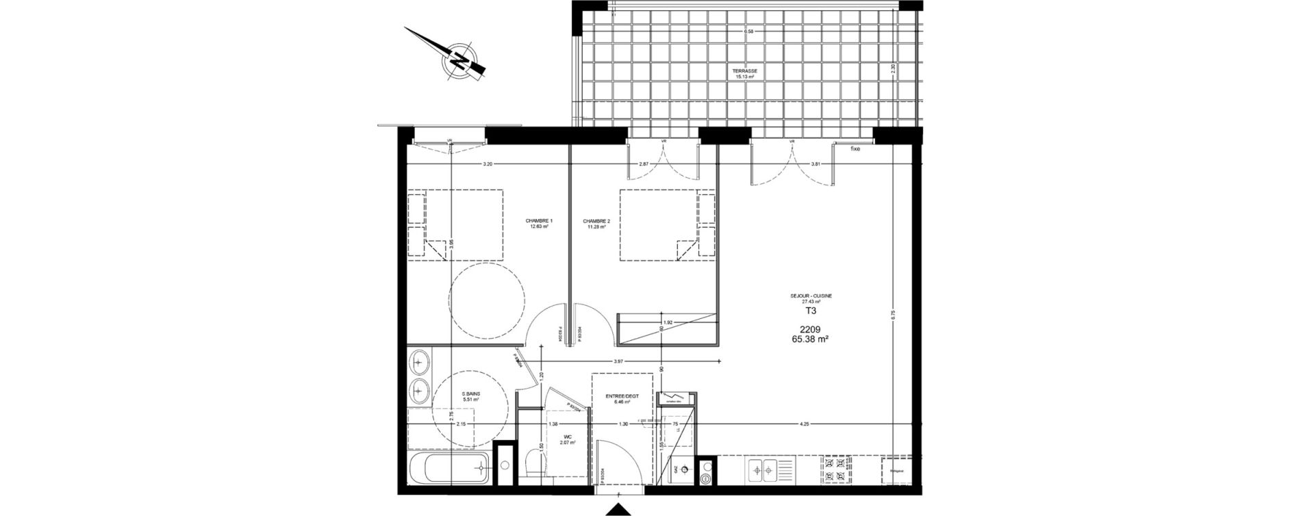 Appartement T3 de 65,38 m2 &agrave; Saint-Paul-L&egrave;s-Dax Centre