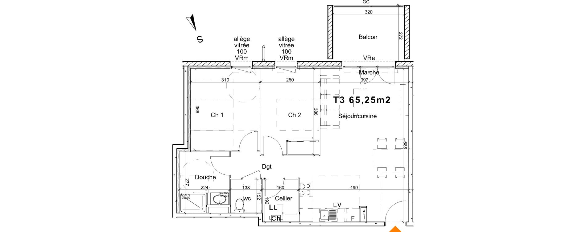 Appartement T3 de 65,25 m2 &agrave; Saint-Paul-L&egrave;s-Dax Centre