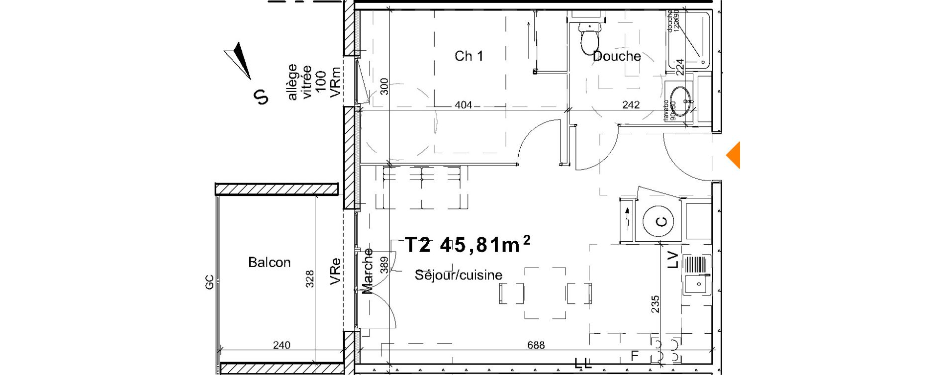 Appartement T2 de 45,81 m2 &agrave; Saint-Paul-L&egrave;s-Dax Centre