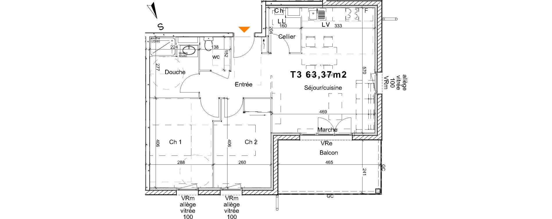Appartement T3 de 63,37 m2 &agrave; Saint-Paul-L&egrave;s-Dax Centre