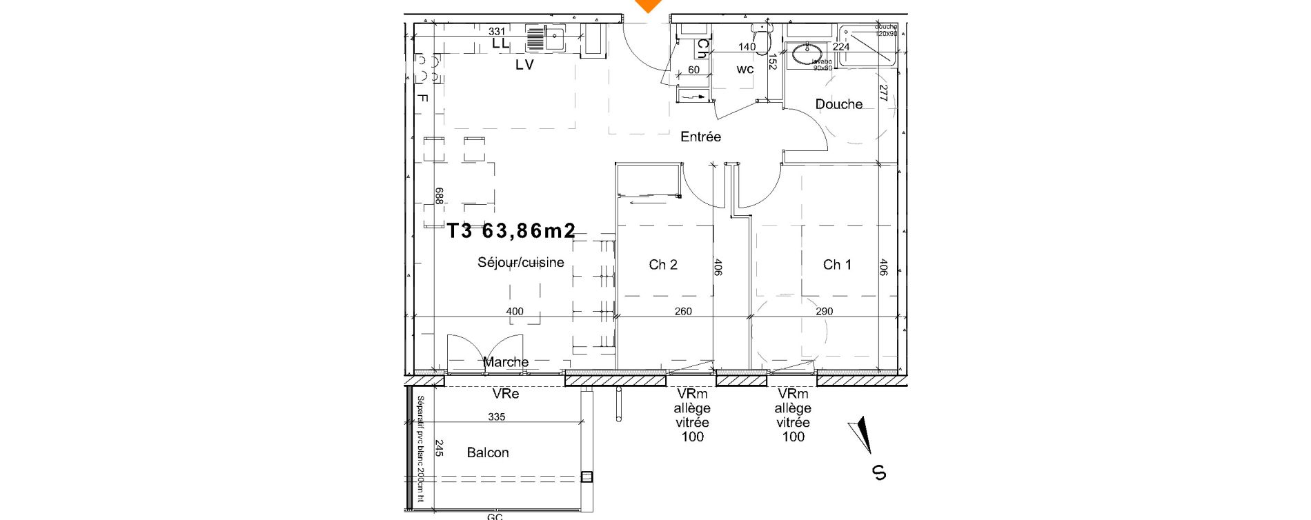 Appartement T3 de 63,86 m2 &agrave; Saint-Paul-L&egrave;s-Dax Centre