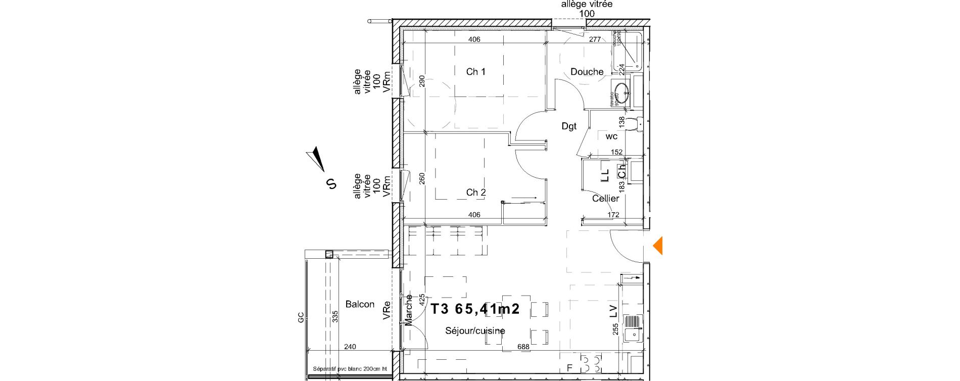 Appartement T3 de 65,41 m2 &agrave; Saint-Paul-L&egrave;s-Dax Centre