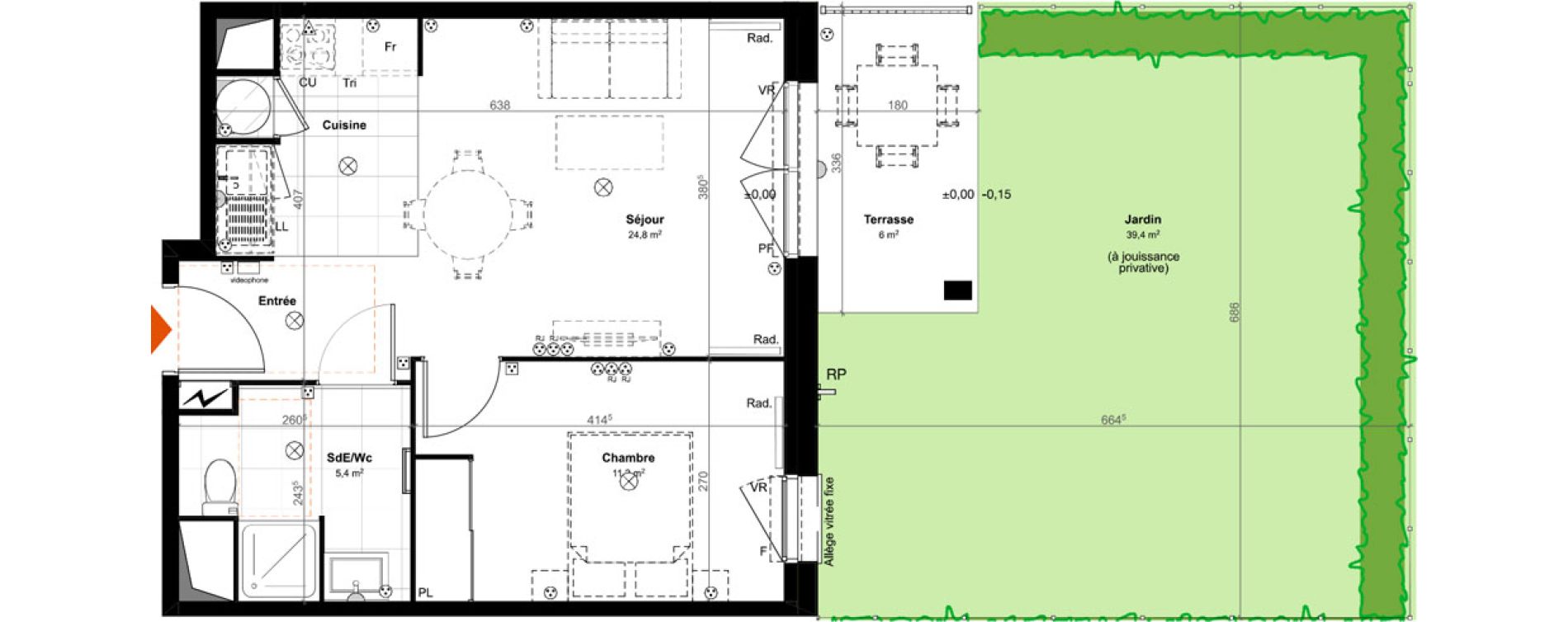 Appartement T2 de 41,40 m2 &agrave; Saint-Paul-L&egrave;s-Dax Centre