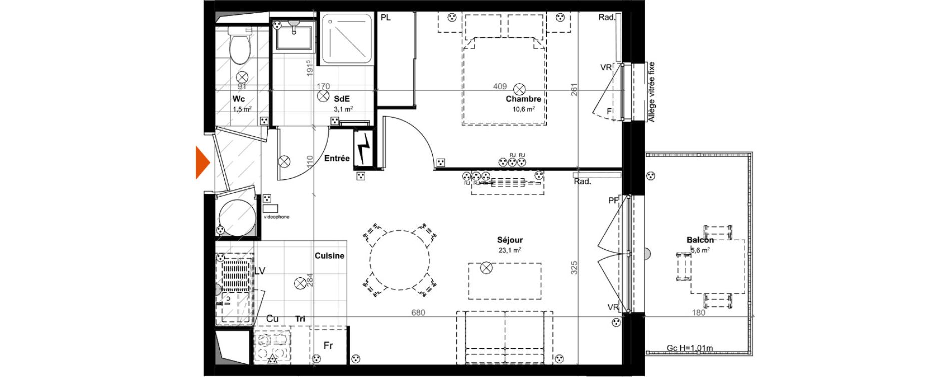 Appartement T2 de 38,30 m2 &agrave; Saint-Paul-L&egrave;s-Dax Centre