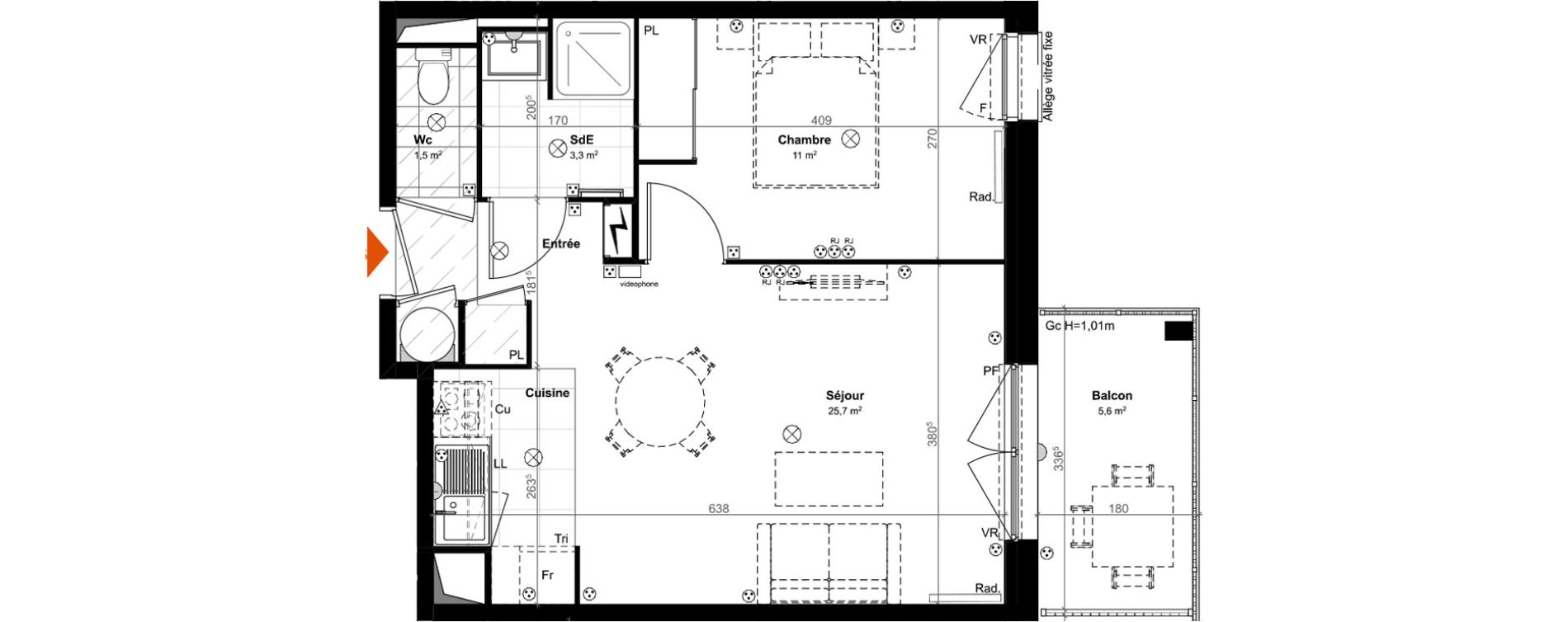 Appartement T2 de 41,50 m2 &agrave; Saint-Paul-L&egrave;s-Dax Centre