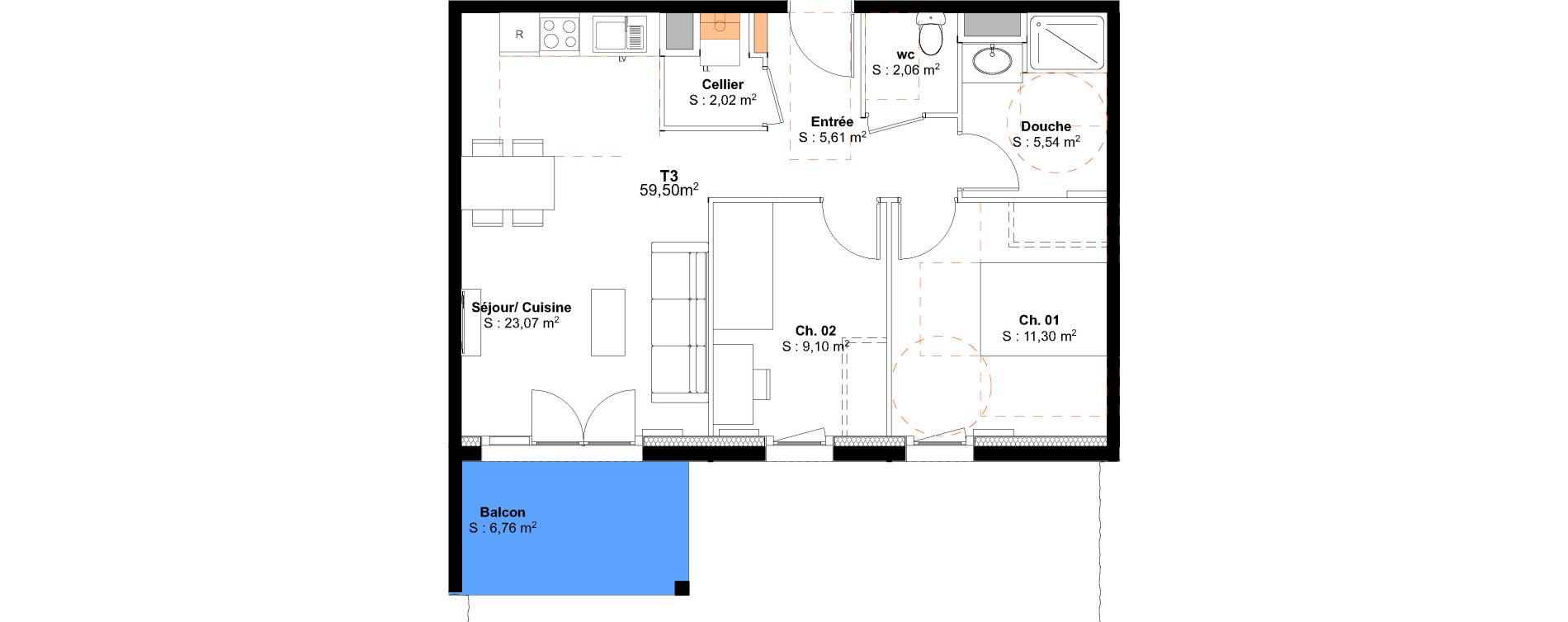 Appartement T3 de 59,50 m2 &agrave; Saint-Pierre-Du-Mont Centre