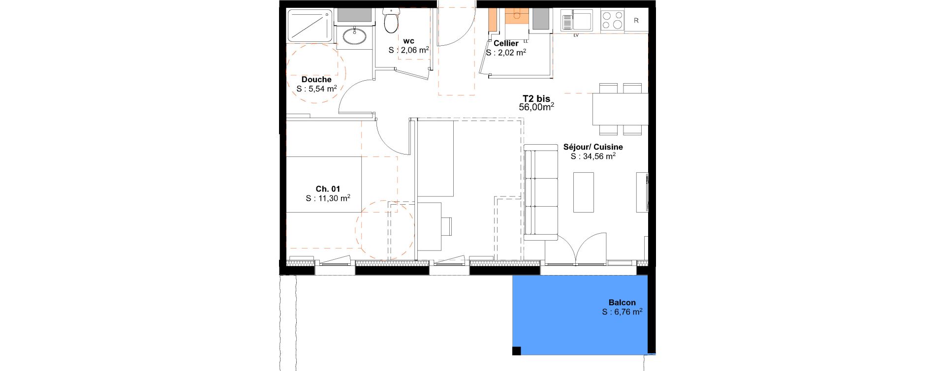 Appartement T2 bis de 56,00 m2 &agrave; Saint-Pierre-Du-Mont Centre