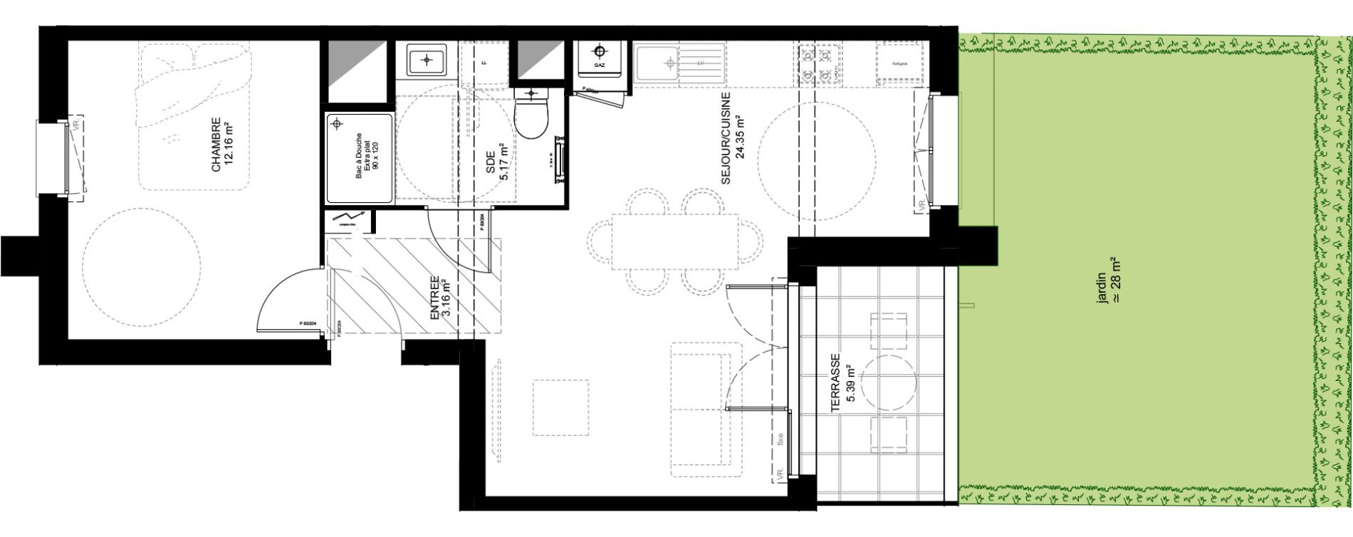 Appartement T2 de 44,84 m2 &agrave; Saint-Vincent-De-Tyrosse Centre