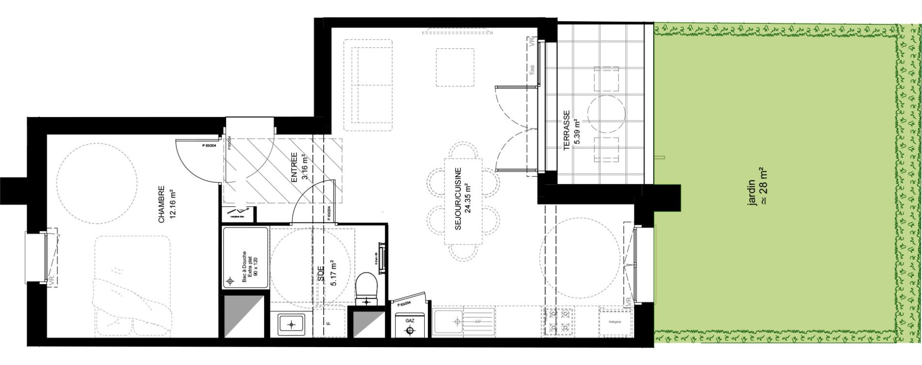 Appartement T2 de 44,84 m2 &agrave; Saint-Vincent-De-Tyrosse Centre